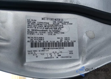 2004 Mercury Sable Gs z USA, uszkodzony, nr VIN 1MEFM50U04A628542